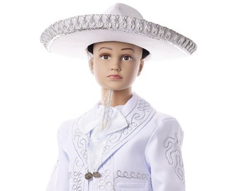 White with Silver Boys Charro Outfit with Swirl Design, Traje De Charro, Boys Baptism, Mariachi Mexicano, Baptism outfit Style White/Silver