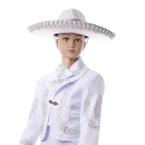 White with Silver Boys Charro Outfit with Virgin Mary, Traje De Charro, Boys Baptis, Baptism outfit Style White/Silver