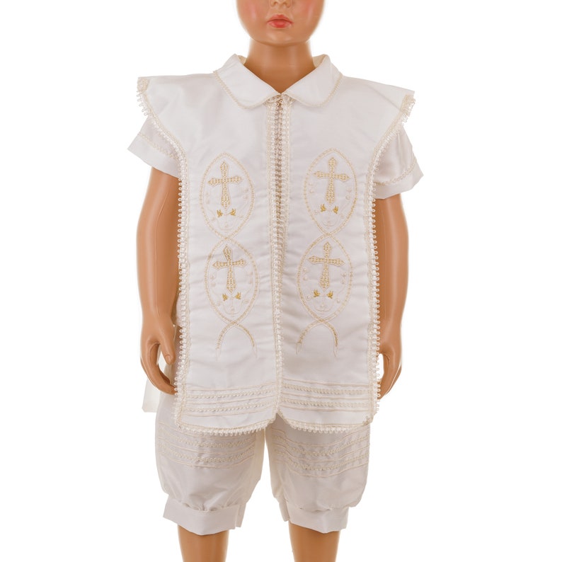 Ivory or White Boys Cross Cape and Hat Baptism Romper, Baptism Outfit for Boy, Traje de Bautizo, Baptism Ropon RUS 906 image 3