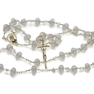 Gold and Frosted Crystal Catholic Rosary Beads, Handmade Rosary, Baptism Rosary