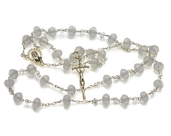 Gold and Frosted Crystal Catholic Rosary Beads, Handmade Rosary, Baptism Rosary