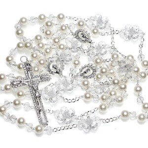 Crystal and Pearl Wedding Lazo, Lazo de Boda with Wedding Arras, Elegant Wedding Lasso Rosary for Unity Ceremony-LA JC 522-S