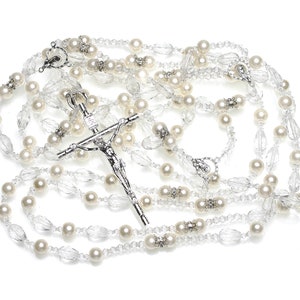 Pearl Wedding Lasso – Silver-Plated Unity Cord with Crucifix, Wedding Rosary, Lazo de Bodas, Catholic Wedding Gift - LA JC 605S