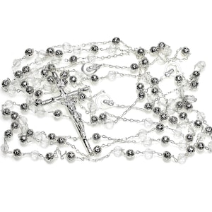 Wedding Lasso with Crystal Beads & Silver Rosebuds, Wedding Unity Cord, Wedding Rosary, Bridal Gift, Lazo de Bodas - LA JC 19