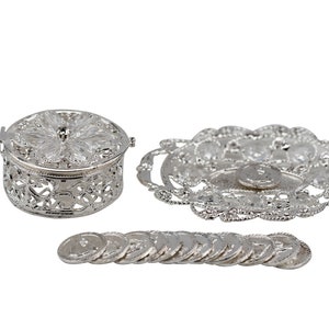 Silver Arras, Arras de Boda, Wedding Unity Coins,Wedding Set including Silver Plated Tray, Arras Chest and 13 Coins AR JC 004 image 2