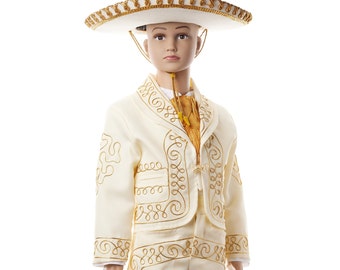 Charro Outfit for Boys, Traje De Charro, Mariachi Outfit, Boys Baptism Outfit, Mariachi Baptism - Beige/Gold