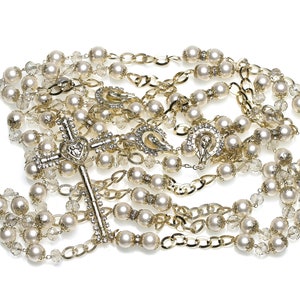Swarovski-kristallen parel bruiloft lasso in goud - katholieke bruiloft lazo, Arras de Matrimonio, traditionele lasso de Bodas - LA JC 524-G