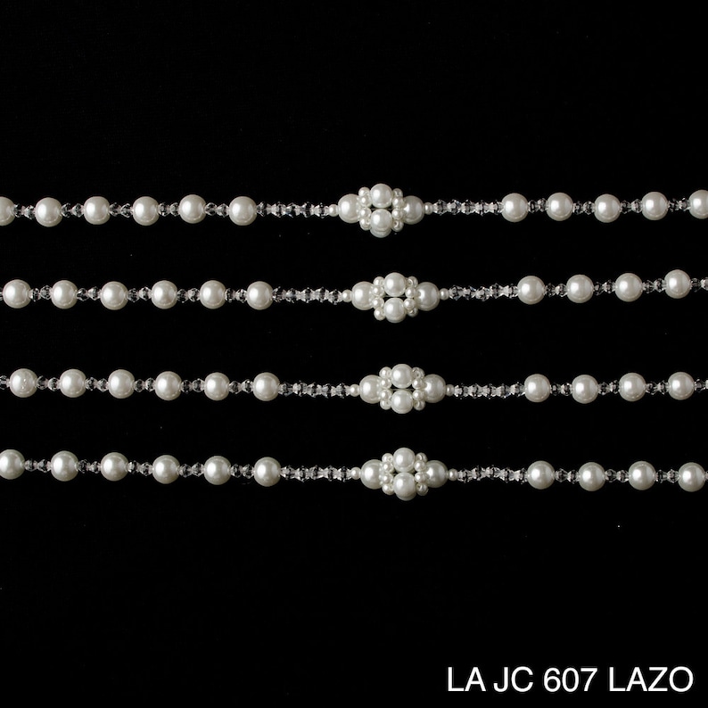 Pearl Wedding Lasso, Wedding Lasso with Pearl and Crystal, Silver Cross, Wedding Lasso Rosary, Catholic Wedding Tradition LA JC 607 image 4