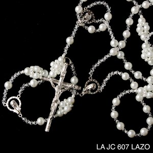 Pearl Wedding Lasso, Wedding Lasso with Pearl and Crystal, Silver Cross, Wedding Lasso Rosary, Catholic Wedding Tradition LA JC 607 image 3