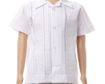 Guayaberas for Boys, Babies, Guayabera Short Sleeve Shirt, White Mexican Guayabera, Guayabera Mexicana- RUS 904