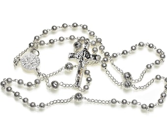 Silver Rosary with Textured Beads, Catholic Rosary, First Communion, Baptism or Christening Gifts