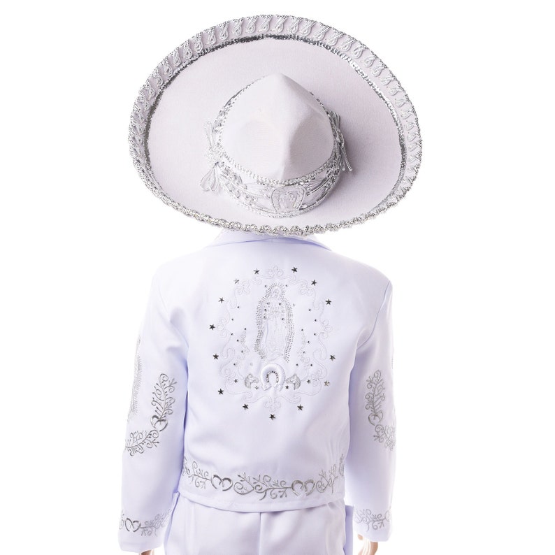 White With Silver Boys Charro Outfit With Virgin Mary Traje - Etsy
