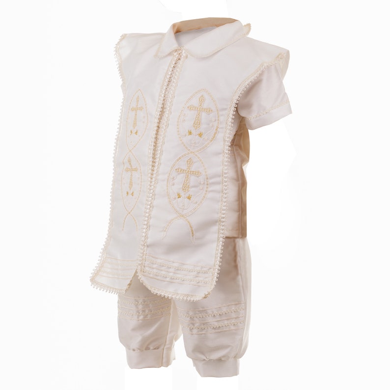 Ivory or White Boys Cross Cape and Hat Baptism Romper, Baptism Outfit for Boy, Traje de Bautizo, Baptism Ropon RUS 906 image 4