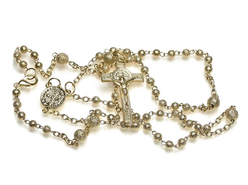 Rosary Beads, Handmade Gold Rosary, Gold Crucifix, Catholic Rosary, First Communion Gifts image 1