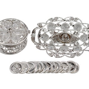 Silver Arras Wedding Set with 13 Unity Coins,Arras de Boda, Silver-Plated Tray, Coin Chest, and Traditional Catholic Wedding Coins,AR JC 004