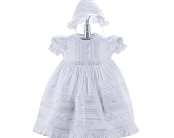 Cuffia per abito da battesimo in pizzo bianco – Abito per battesimo per bambina, abito per battesimo cattolico, abito per battesimo a maniche corte