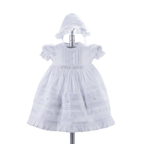 SALE White Lace Christening Dress and Bonnet Catholic Baptism Dress for Baby Girl Baby Girl Short Sleeve Christening Dress Etsy Canada