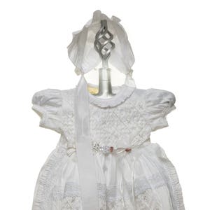 SALE - Baby Girl Christening Gown with Bonnet, Handmade Baptism Cotton Dress, Girls Blessing Dress, Baptism Outfit with Guipure Lace
