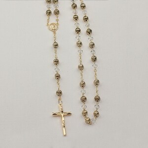 Gold Plated Catholic Rosary with Rosebud Beads, Handcrafted Rosary for Christening, Communion, Confirmation, Wedding Keepsake, Baptism Gift