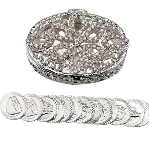Silver Arras Box, Crystal Wedding Coin Box, Catholic Wedding Chest, Silver Unity Coins, Wedding Keepsake, Silver Wedding Chest