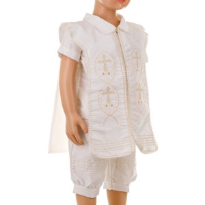 Ivory or White Boys Cross Cape and Hat Baptism Romper, Baptism Outfit for Boy, Traje de Bautizo, Baptism Ropon RUS 906 image 5