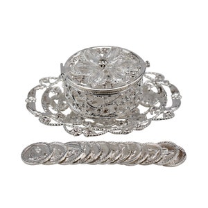 Silver Arras, Arras de Boda, Wedding Unity Coins,Wedding Set including Silver Plated Tray, Arras Chest and 13 Coins AR JC 004 image 4