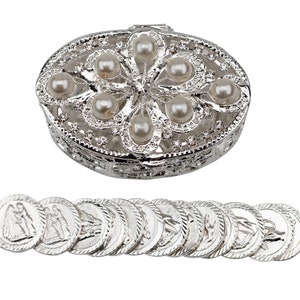 Wedding Unity Coins Set, Arras de Boda with Swarovski Crystals, Oval Shaped Box, 13 Coins