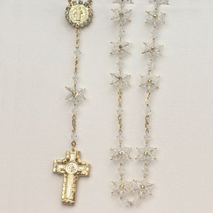 Handmade Gold Crystal Catholic Rosary, Crystal Star Beads Rosary, Catholic Prayer Beads, Wedding Rosary Gift, Religious Keepsake