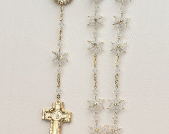 Handmade Gold Crystal Catholic Rosary, Catholic Rosary Beads, Crystal Star Beads, Wedding Rosary