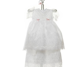 Handgjord dopklänning för flickor - Elegant dopklänning med kristallorganza-spets och matchande blommigt pannband