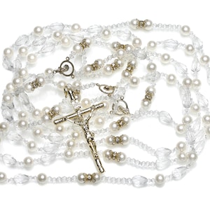 Crystal and Pearl Wedding Lasso Rosary, Elegant Wedding Lazo de Bodas, Wedding Rosary, Lasso de Bodas for Catholic Ceremonies - LA JC 605G