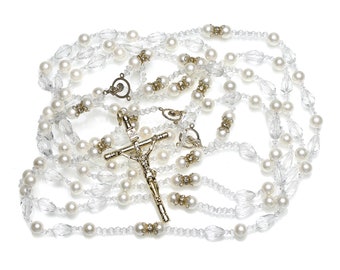 Crystal and Pearl Wedding Lasso Rosary, Wedding Lazo, Lazo de Bodas, Wedding Rosary, Lasso de Bodas - LA JC 605G