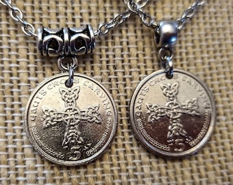 Isle of Man 5 pence Gaelic cross coin pendant, 4 different years