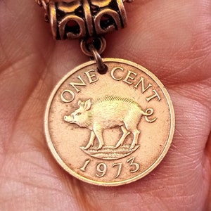 Bermuda Wild Boar 3/4 inch 1 cent coin pendant 1970 to 2008, choose year