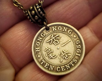Old Hong Kong 10 cents coin pendant 1948 to 1979, choose year