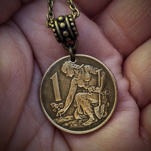 Czechoslovakia 1 Korun Gardener Brass coin pendant 1957 to 1992, choose year