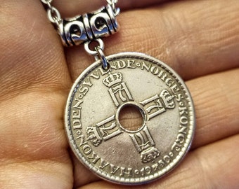 Old Norway 1 Krone coin pendant 1925 to 1951, choose year