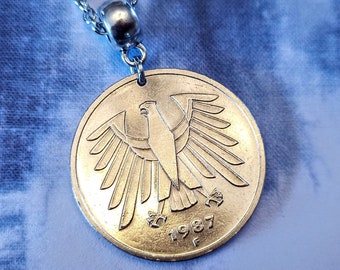 German BIG Eagle 5 mark coin necklace 1975-1992 choose year