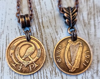 Ireland Small 1/2 P Bird Bronze Coin Pendant Necklace 1971-1982, choose year