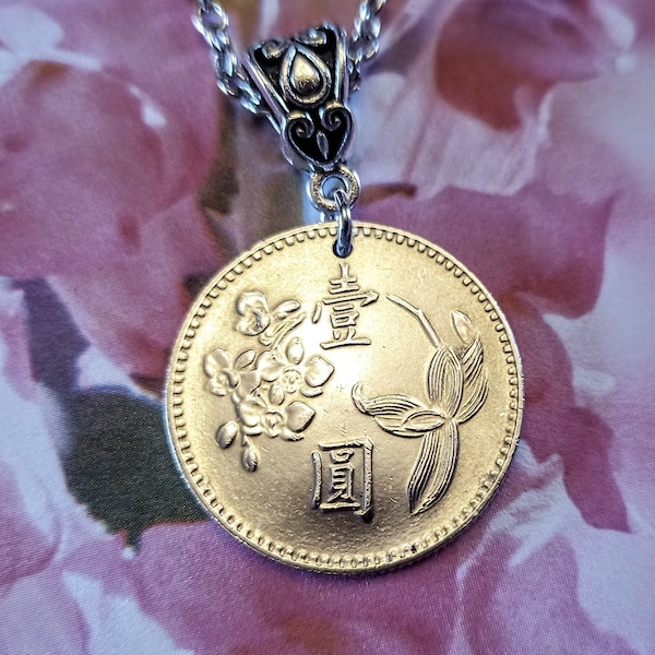 Taiwan 1 New Dollar Orchid Flower coin necklace