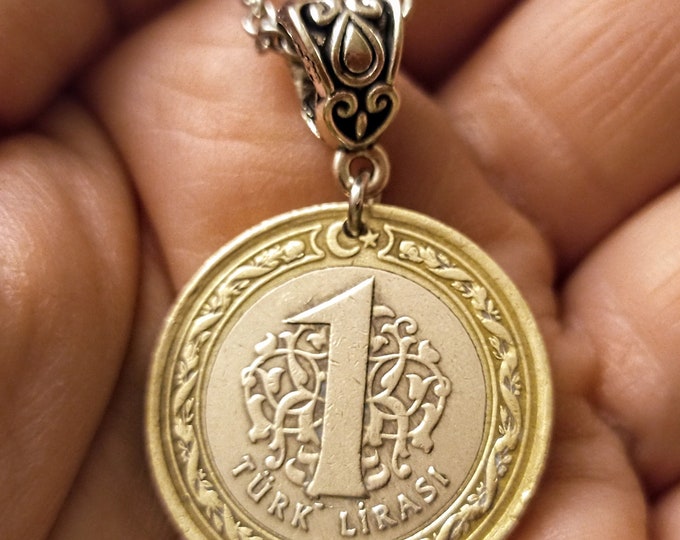 Turkey Bimetallic 1 Lira 1 Inch Coin Pendant Necklace 2009-2018, Choose ...