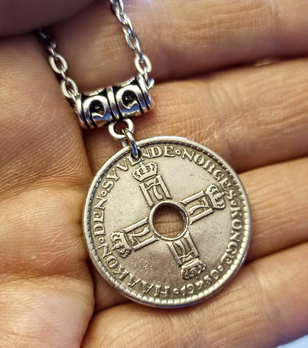 Norway Antique Vintage Silver Tone 1 Krone Cross 1 Inch Coin Pendant ...