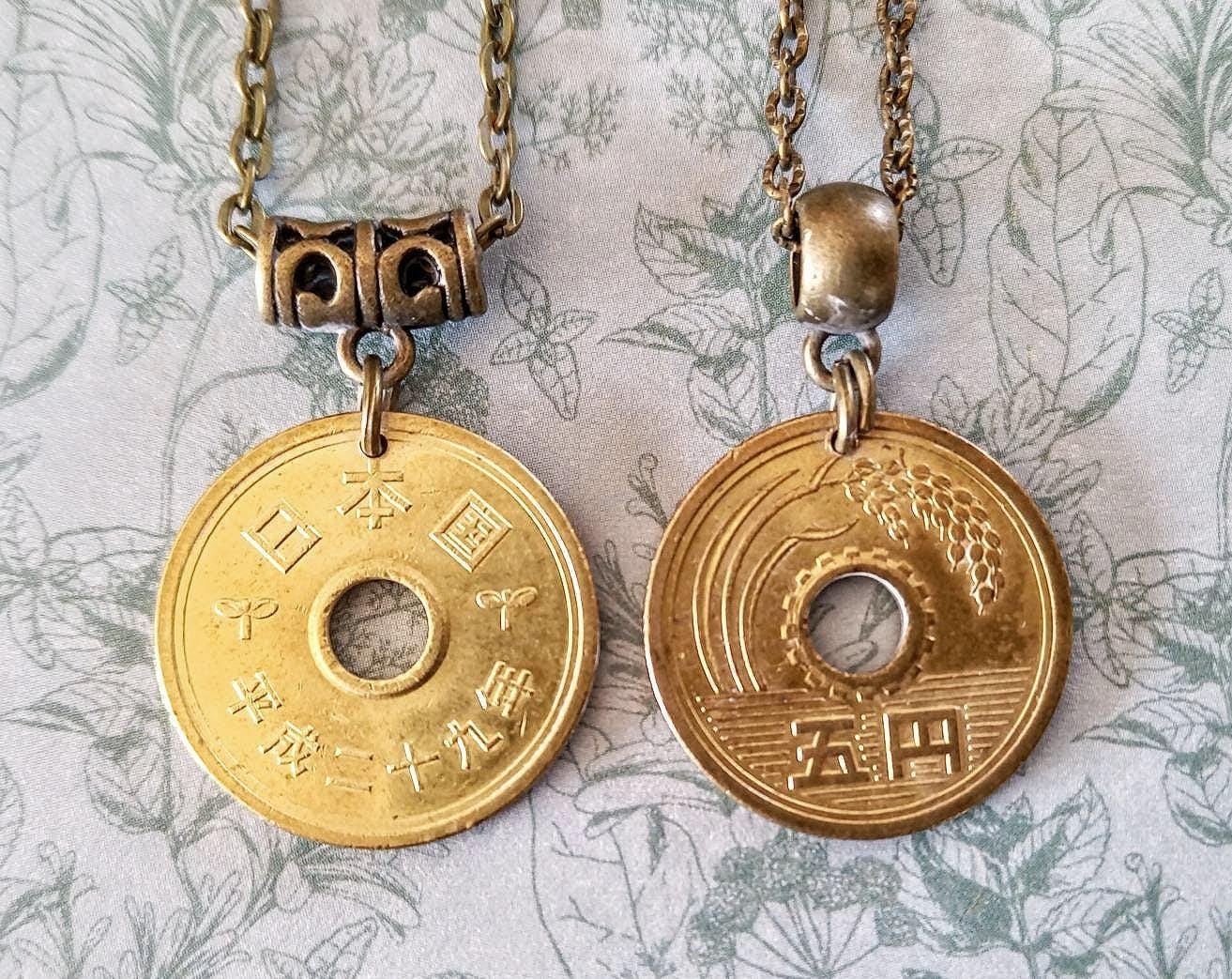 Japan Shiny Lucky Brass Stalk of Rice 5 Yen Coin Pendant Necklace - Etsy