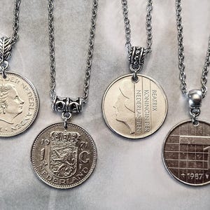 Dutch 1 Guilder Coin Pendant Necklace, Holland, Choose Year 1967-2000
