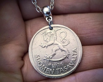 Finland Suomi Vintage Markka Silver Tone Coin Pendant Necklace 1965-1990, choose year