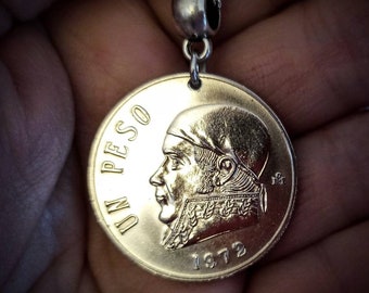 BIG Mexico 1 peso coin necklace, Senor Morelos y Pavon, 1970 to 1983, choose year