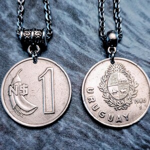 Uruguay 1 Peso Coral Flower Silver Tone Coin Pendant Necklace 1980 only