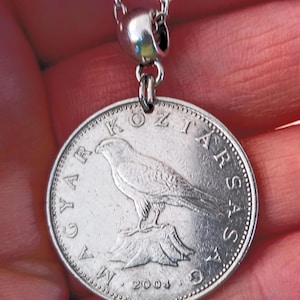 Hungarian Forint Coin Pendant Necklace, Saker Falcon, 1993-2013 Choose Year