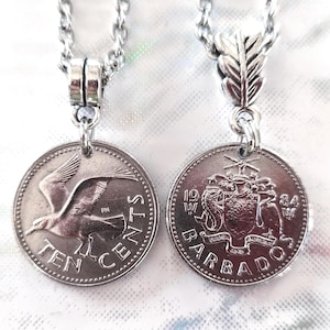 Collier pièce de monnaie mouette volante de la Barbade, pendentif argenté, choisissez l'année 1973-2012