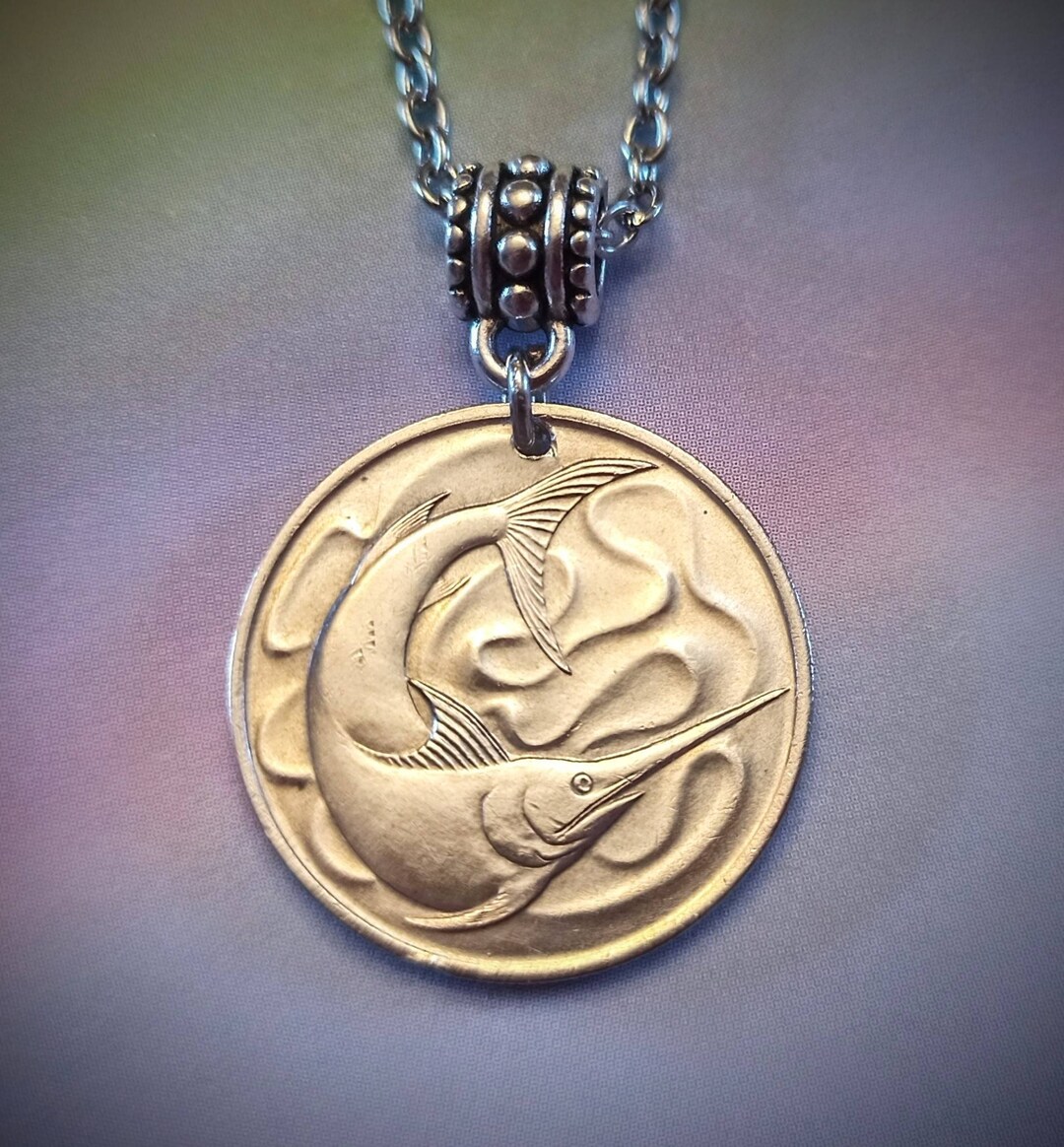 Singapore Swordfish Silver Tone 20 Cents 1 Inch Coin Pendant Necklace ...
